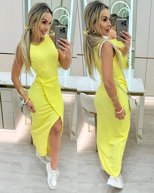 FULL SP-Vestido Canelado Anouk Amarelo 73629