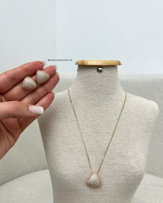 Conjunto Colar e Brinco Esmeralda Dourado 104894