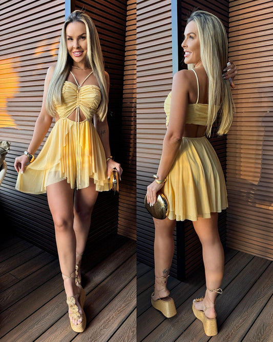 Vestido Macaquinho Luciana Amarelo 105986