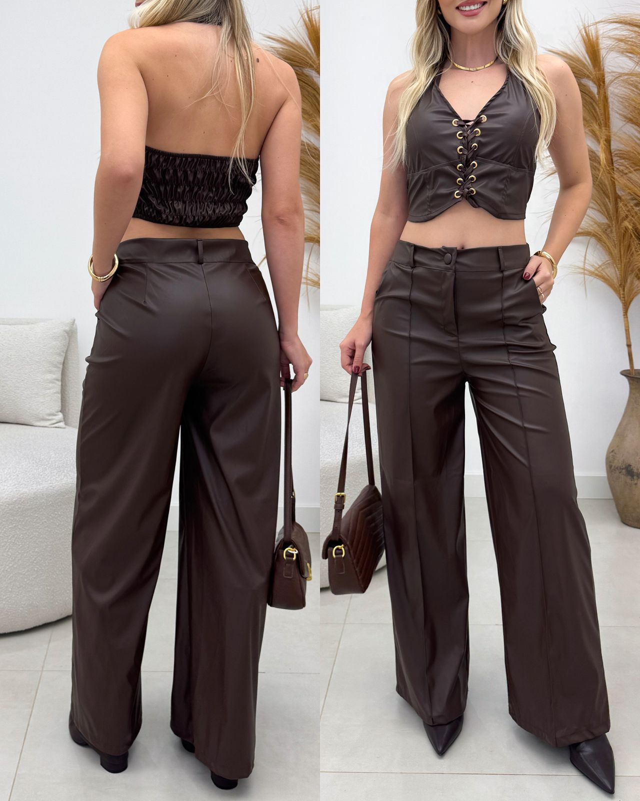 Calça Courino Margarete Marrom 134277