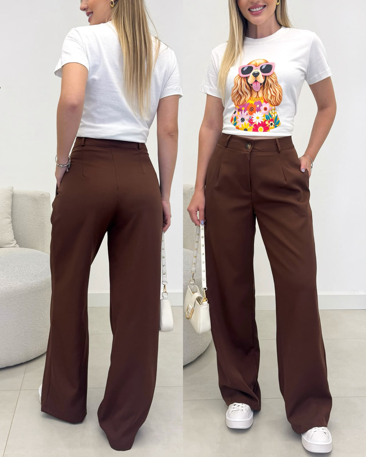 Calça Alfaiataria Helenice Marrom 137595