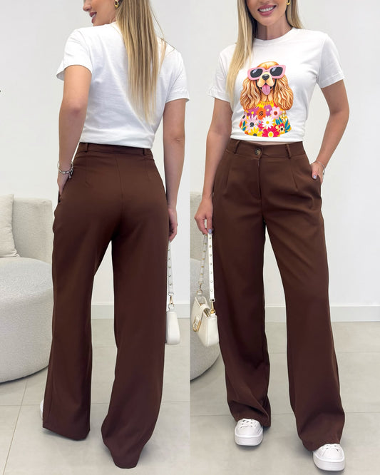 Calça Alfaiataria Helenice Marrom 137595