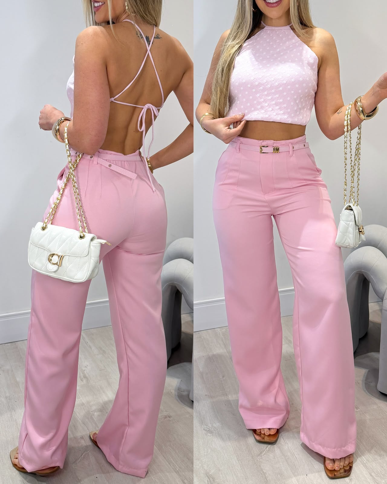 Calça Pantalona Iza Rosa 135848