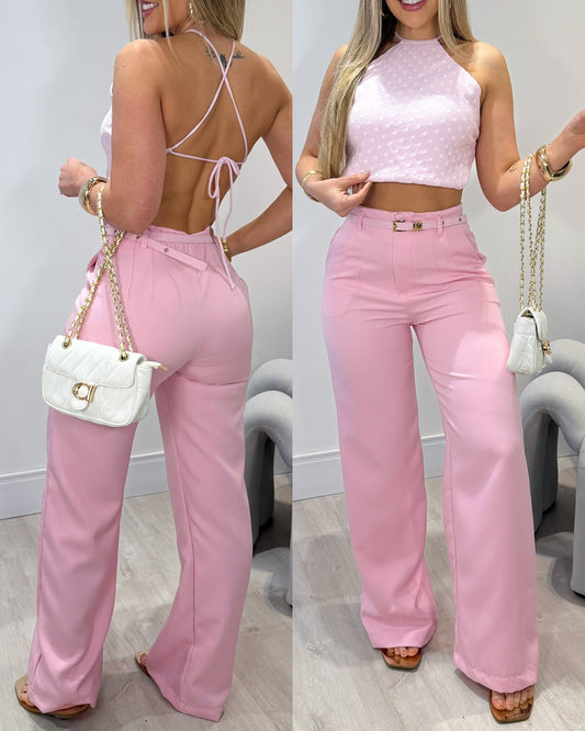 Calça Pantalona Iza Rosa 135848