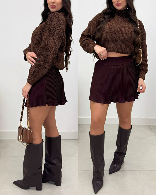 Saia Plissada Andreia Chocolate 133732