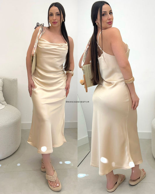 Vestido Cetim Maria Champanhe 110037