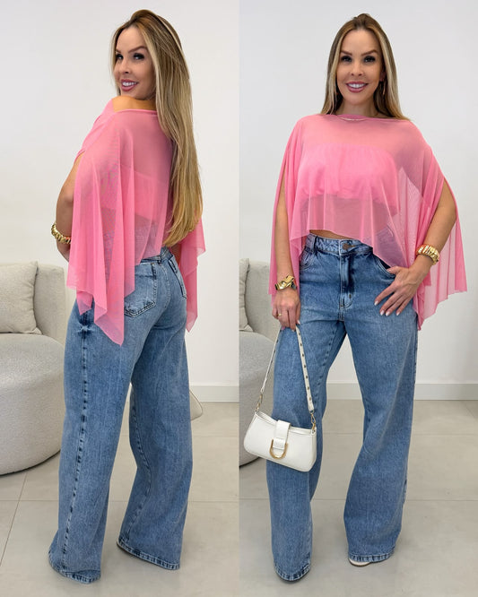 Blusa Capa Tule Manu Rosa 136781