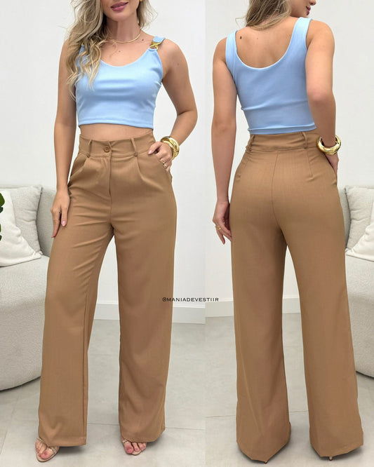 BLACK Calça Pantalona Dandara Bege 116649