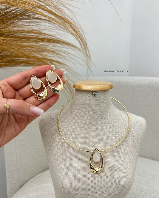 Conjunto Colar e Brinco Glam Dourado 110045