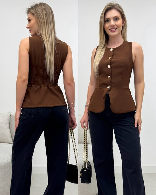 Blusa Peplum Antonia Marrom 135613
