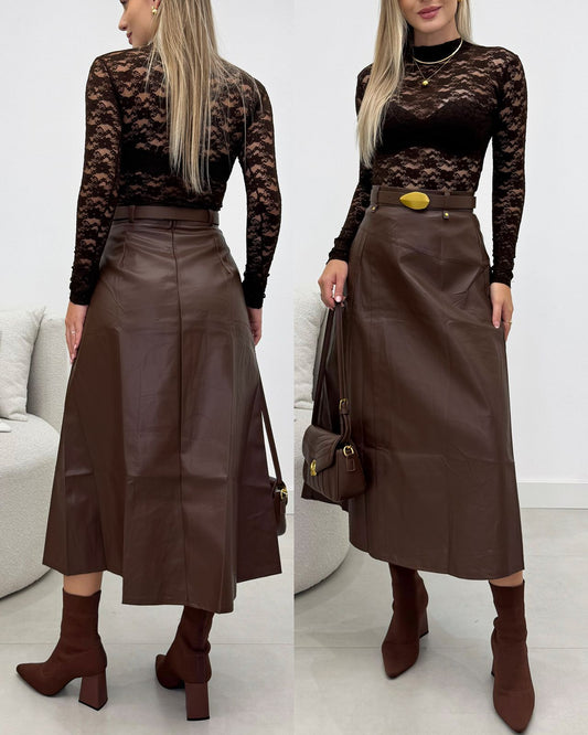 Saia Midi Gabriela Marrom 133465