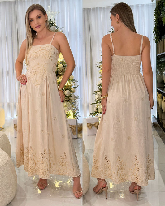 Vestido Ingrid Bege 119527