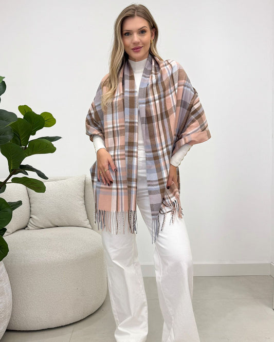 Lenço Mania Essenza Xadrez Susan Rosa/Lilas 133988