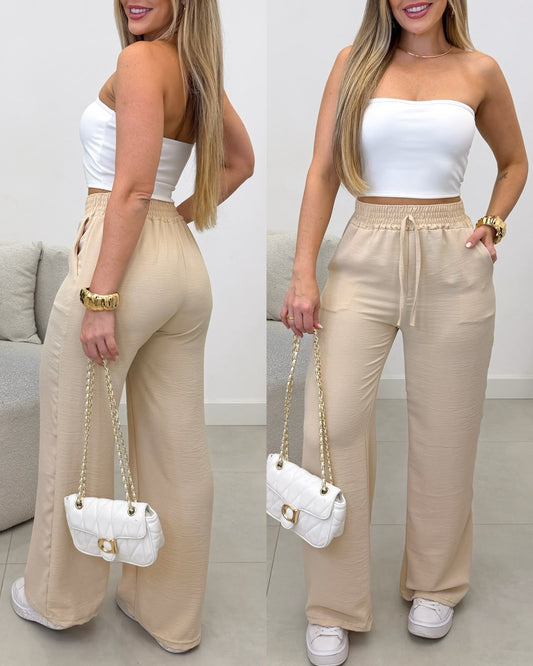 Calça Pantalona Kessia Bege Claro 136794