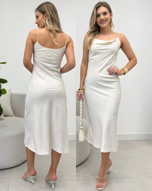 Vestido Cetim Cleonice Creme 135973