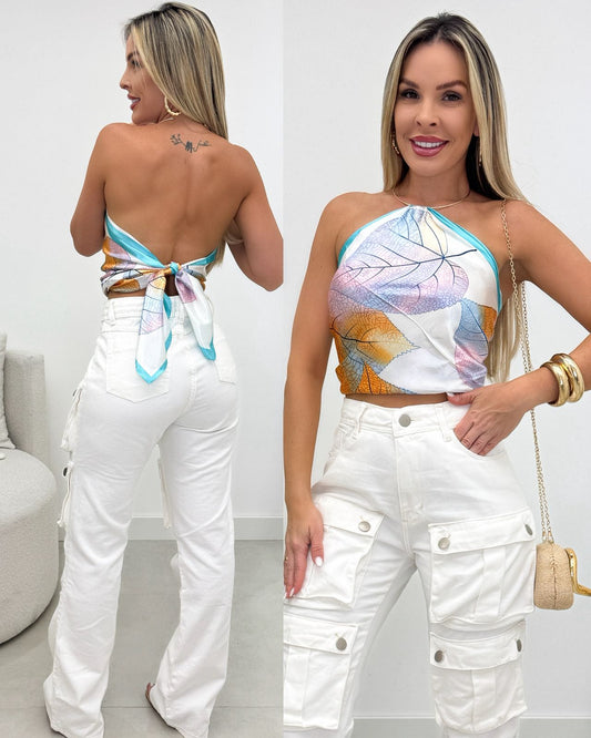 Lenço Folha Azul Celeste 108419