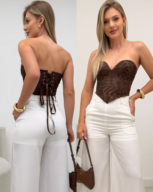 Cropped Corset Kefera Marrom 127058