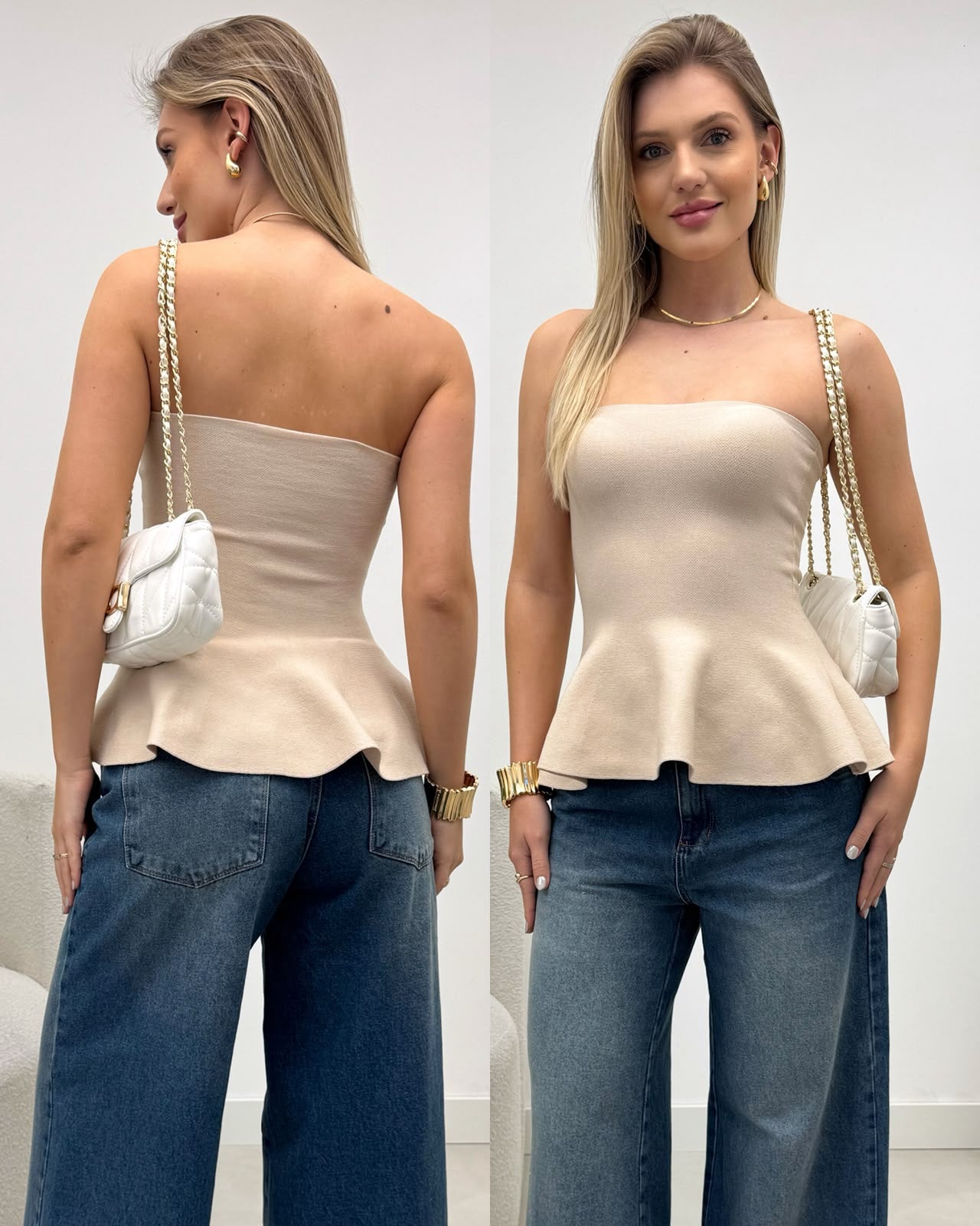 Blusa Peplum Luana Bege 136176