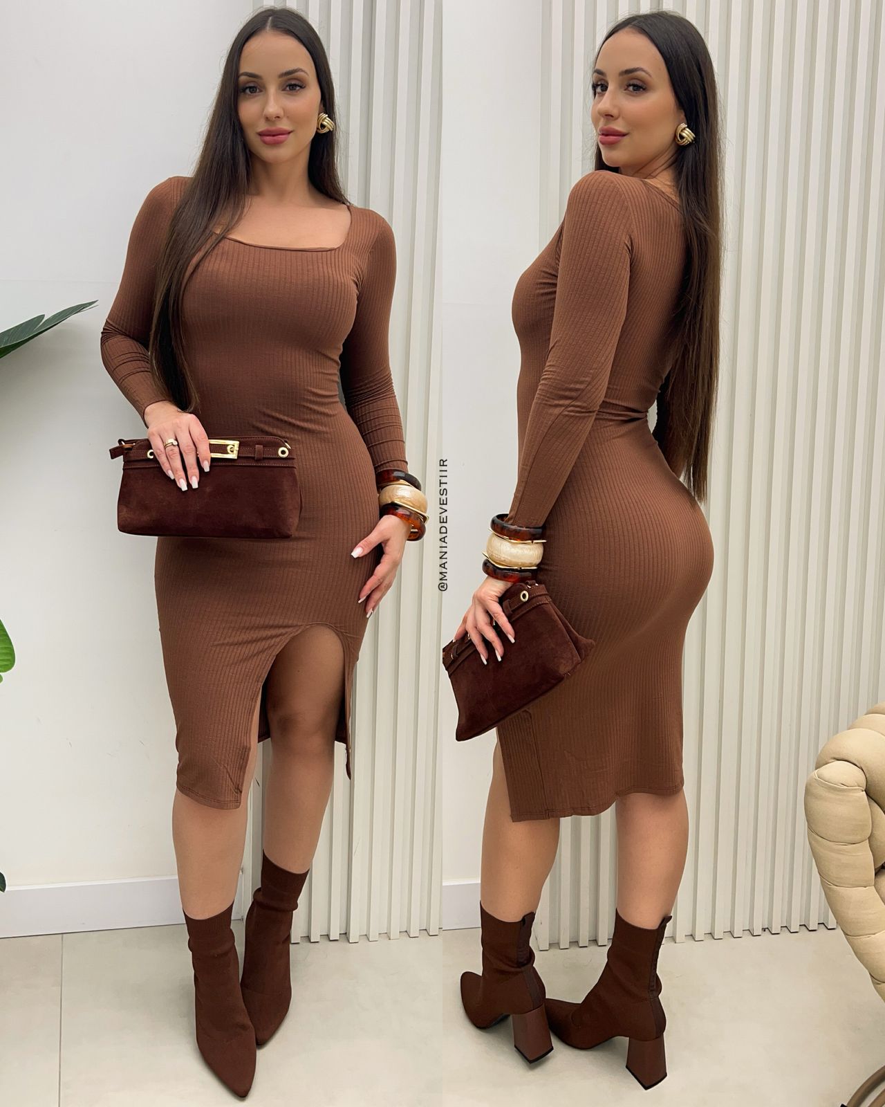 Vestido Canelado Simone Marrom 95752