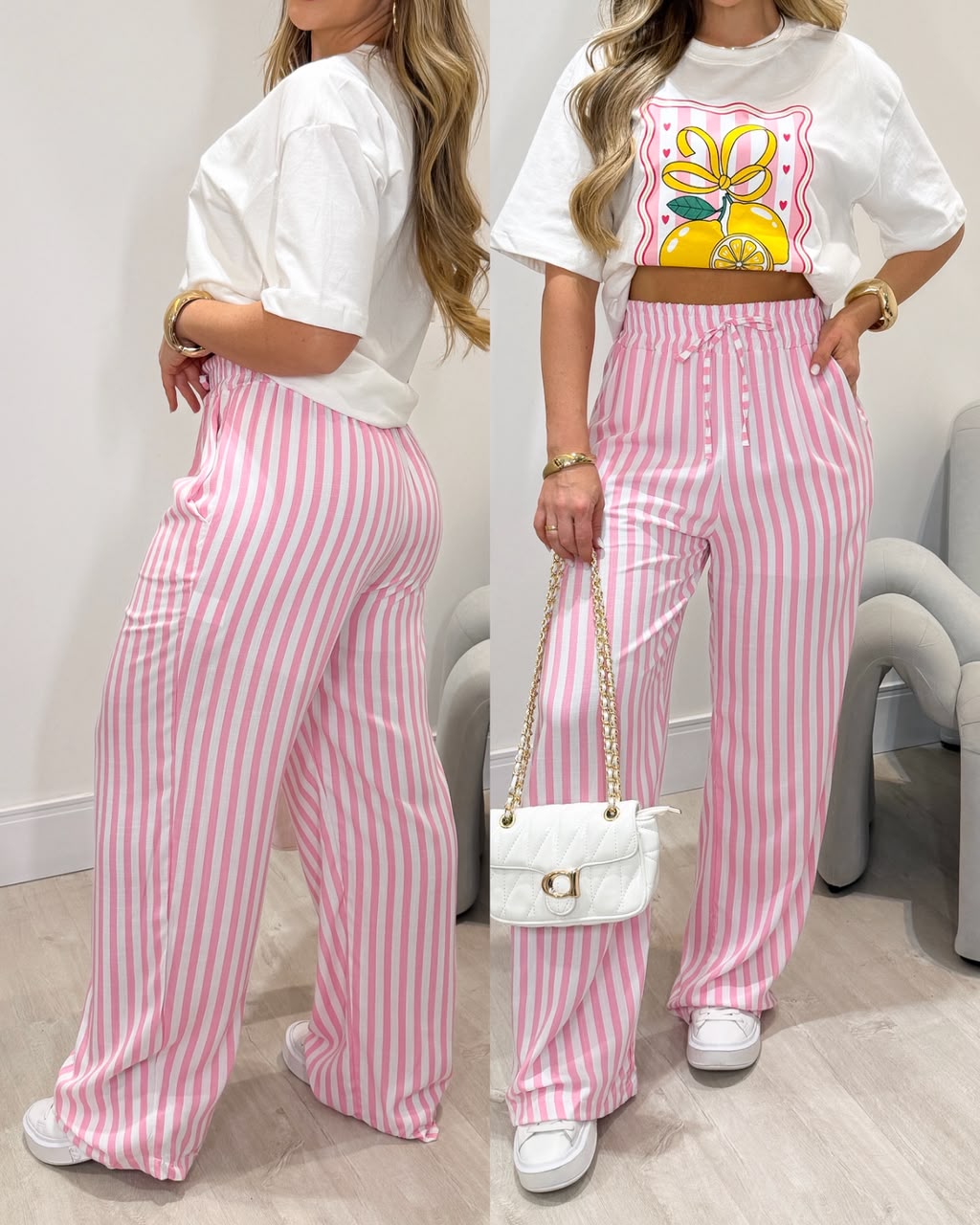 Calça Marilene Listrada Rosa 136026