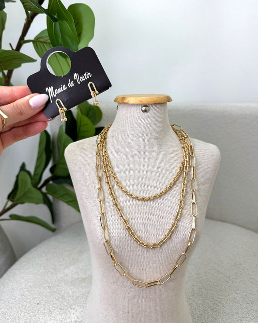 Conjunto Colar e Brinco Mania Essenza Dourado 120823