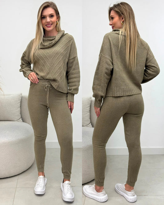 Conjunto Tricô Jenifer Bege Escuro 135297