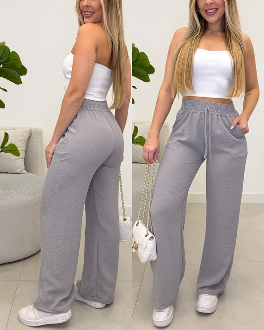 Calça Pantalona Kessia Cinza Claro 136795