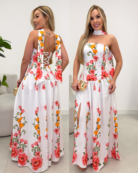 Vestido Pamela Branco/Rosa 137398