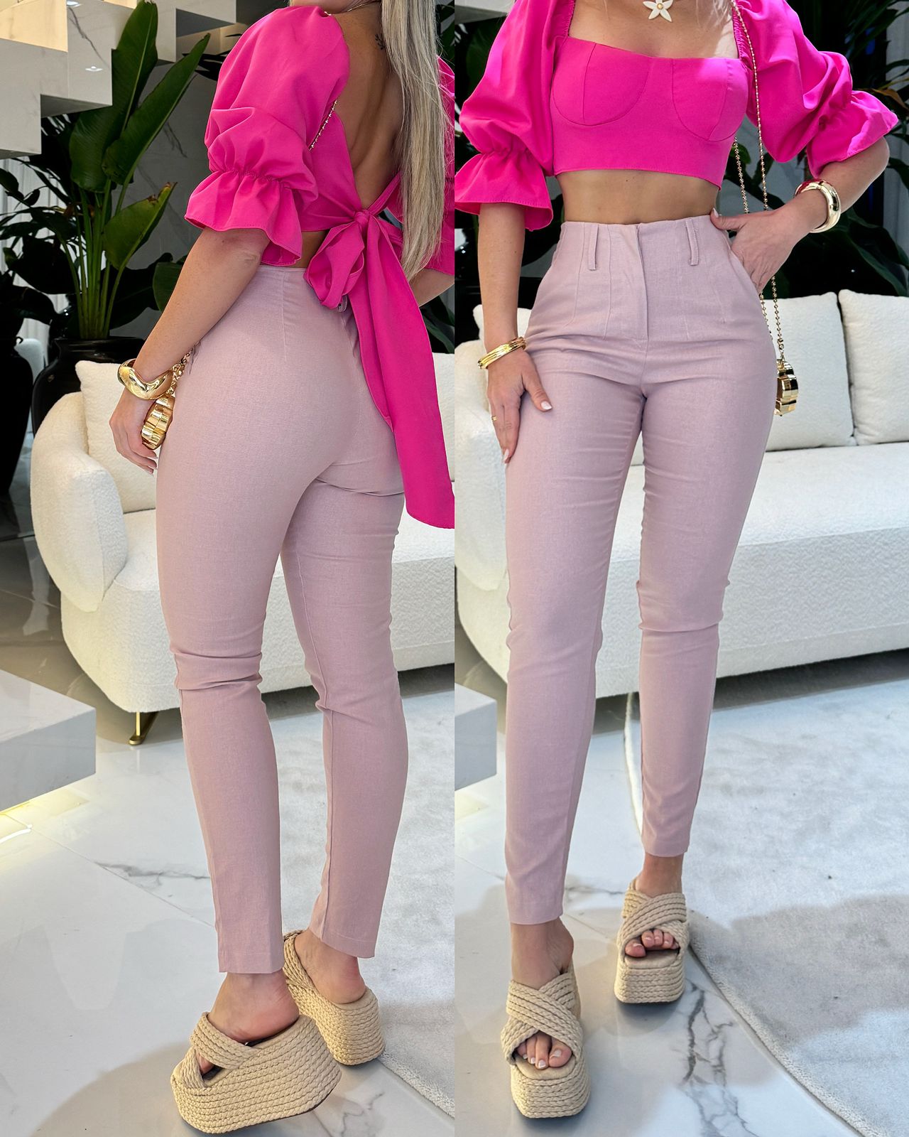 FULL SP-Calça Linho Mariela Rosa 74974