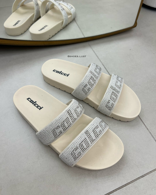 Slide Colcci Logo Strass Josi Off White – 385665119