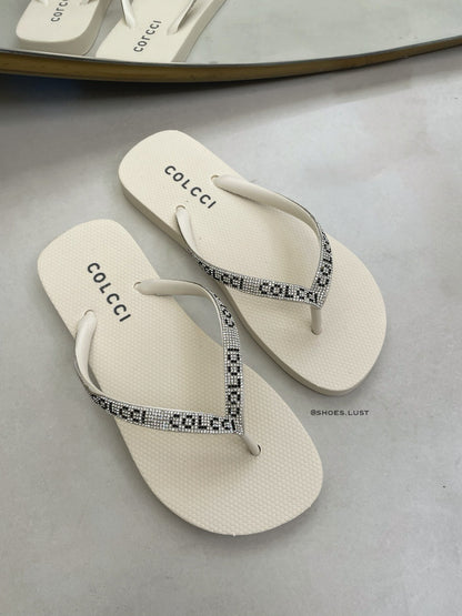 Chinelo Colcci Pandora Off White Logo Strass – 119830
