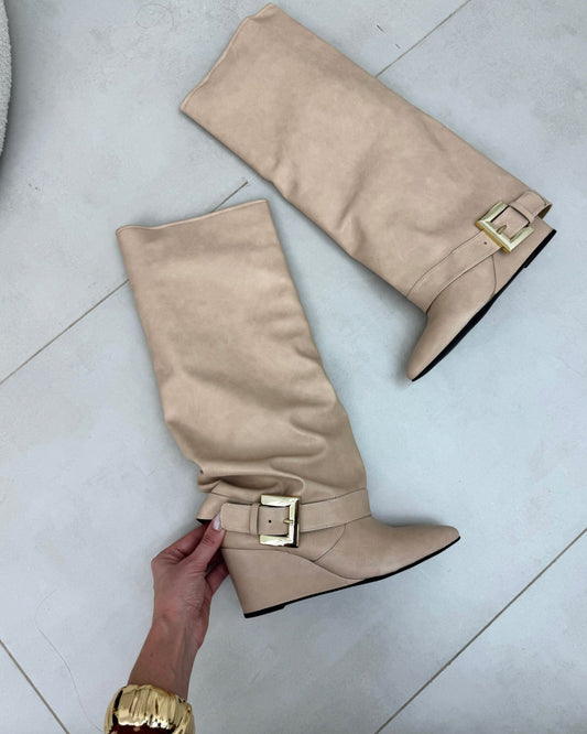 Bota Cano Alto Lust Shoes Isis Bege – 129220