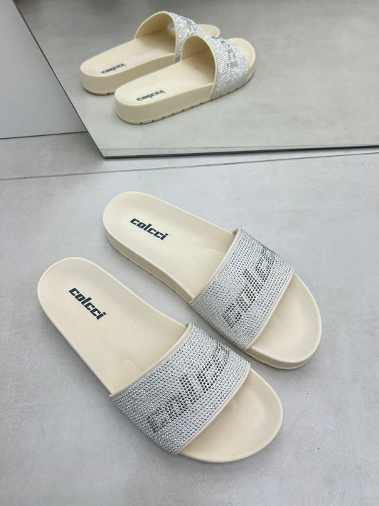 Slide Colcci Logo Strass Adri Off White – 385665126