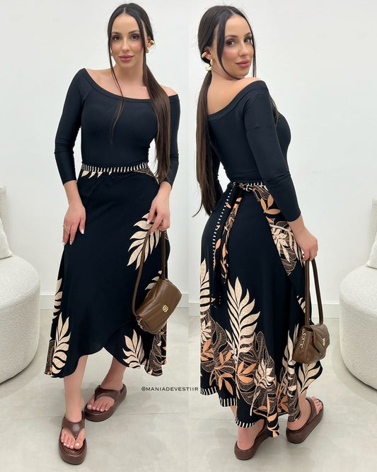 Saia Envelope Nicoli Folhas Bege 107056