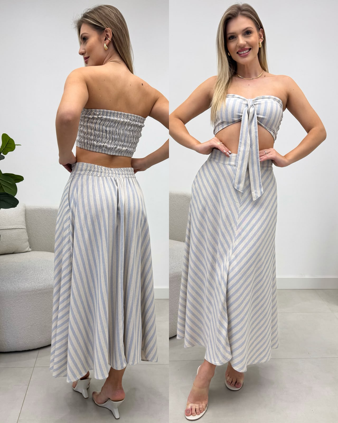 Conjunto Listrado Andréia Azul 136128