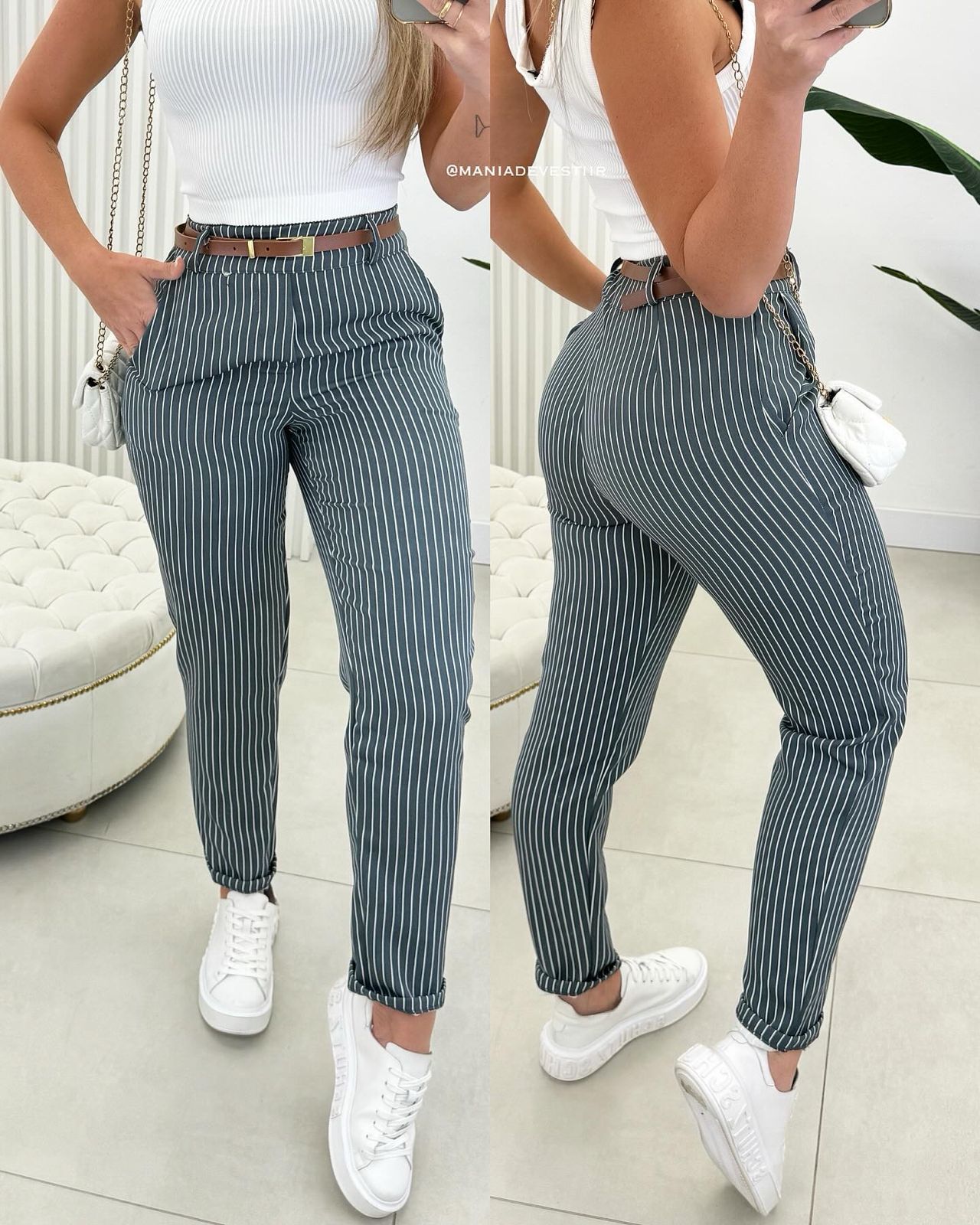 Calça Alfaiataria Risca Giz Luana Cinza 60374