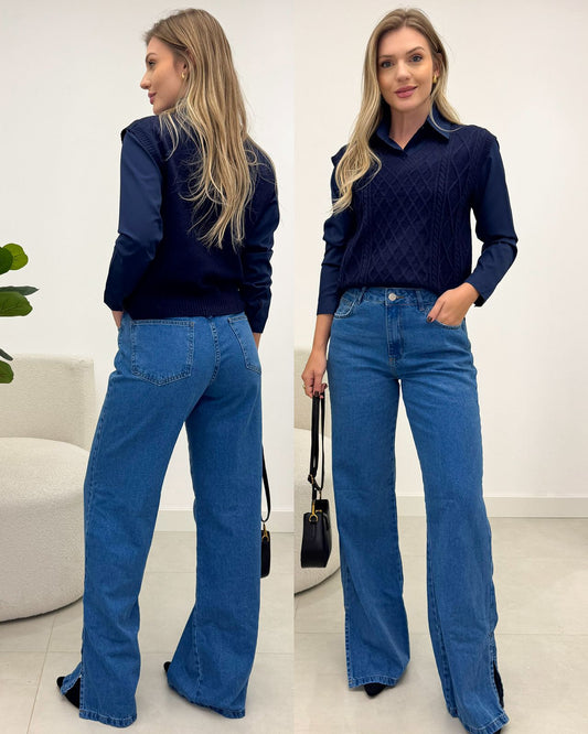Conjunto Camisa e Colete Samira Azul Marinho 133979