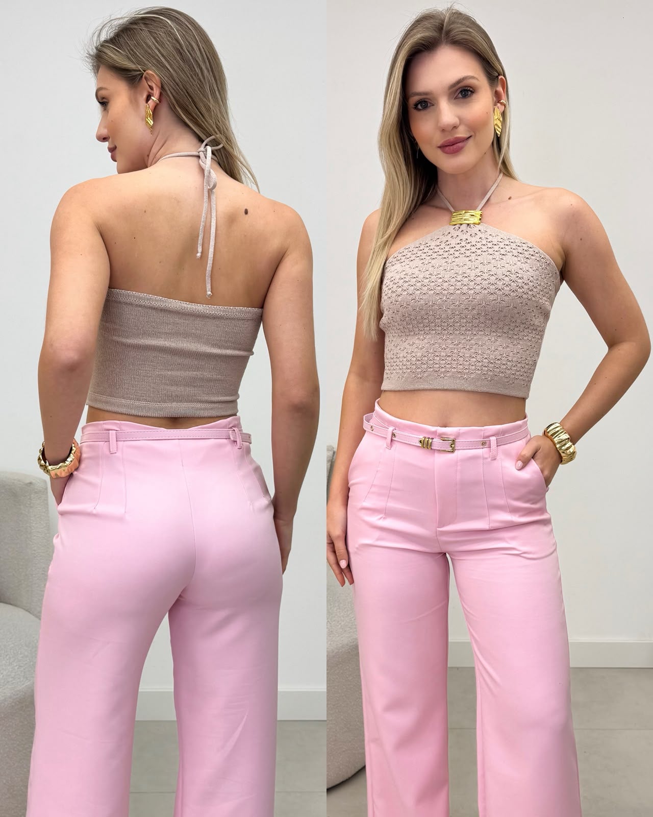 Cropped Tricô Suzana Bege 135902