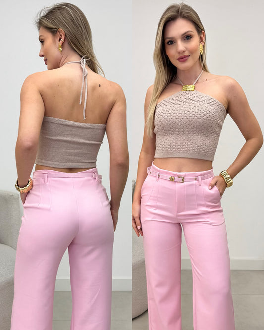 Cropped Tricô Suzana Bege 135902
