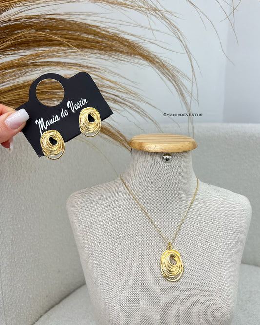 Conjunto Colar e Brinco Petra Dourado 113296