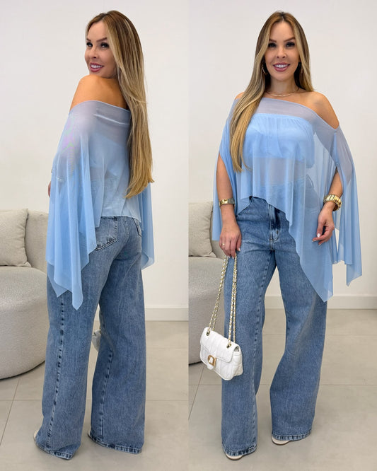 Blusa Capa Tule Manu Azul 136779