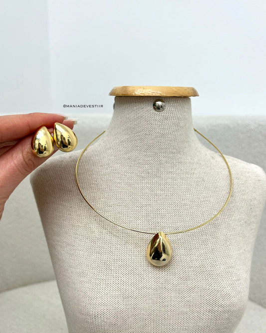 Conjunto Colar e Brinco Gota Dourado 104889