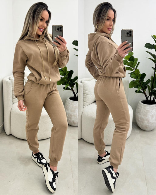 Conjunto Moletom Nayla Bege Escuro 103096