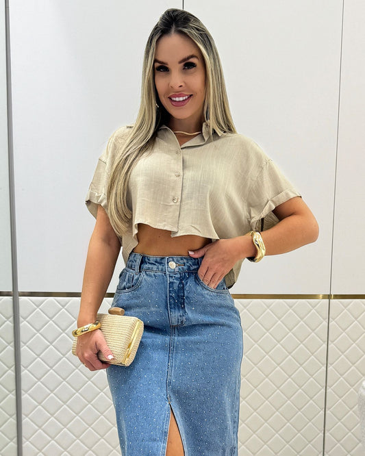 Cropped Laís Bege Escuro 86239