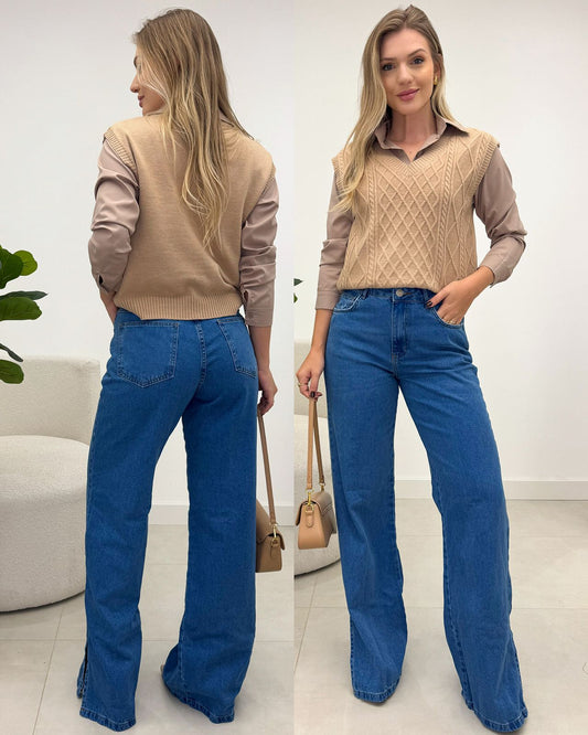 Conjunto Camisa e Colete Samira Bege Escuro 133980
