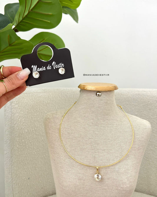 Conjunto Colar e Brinco Cris Dourado 113580