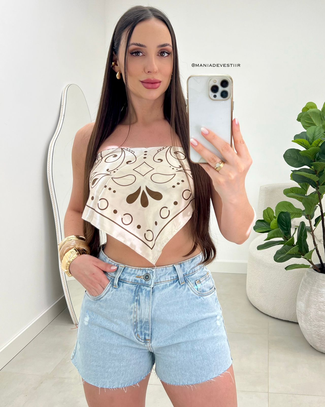 Lenço Mania Essenza Marisa Creme/Marrom 119770