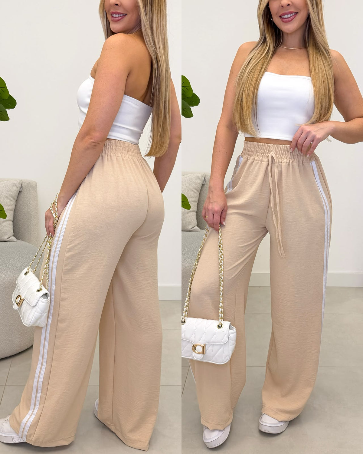 Calça Pantalona Lorena Bege 137368