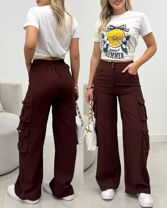 Calça Pantalona Jordana Marrom 135954