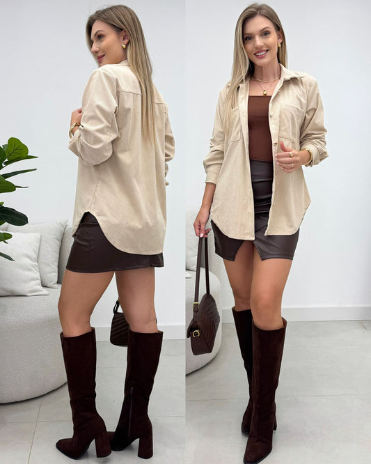 Camisa Cotelê Olivia Bege Claro 133411